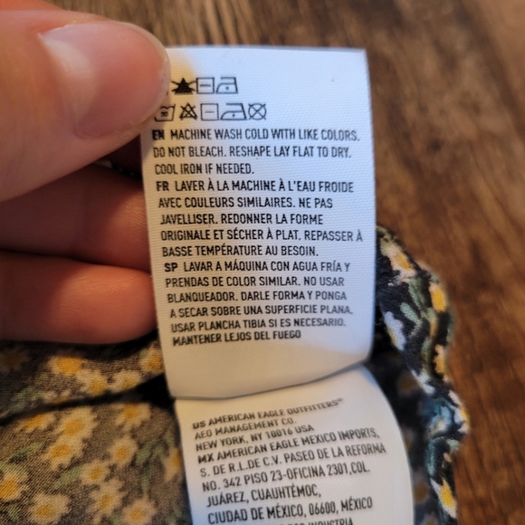 American Eagle Black Yellow Dainty Floral Print Halter Top - Picture 7 of 10